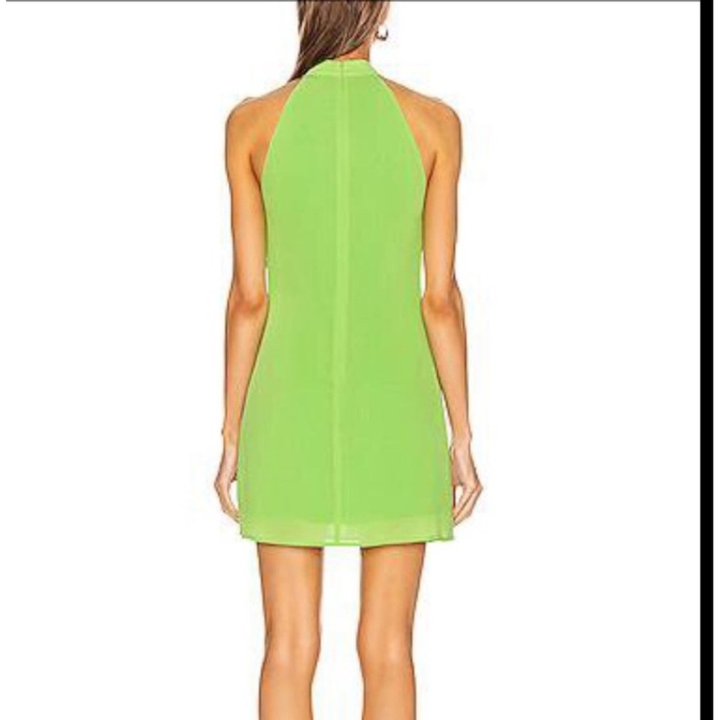 STAUD Women's Lime Green Halter Mini Dress Ruched Fitted Sleeveless Party size 4