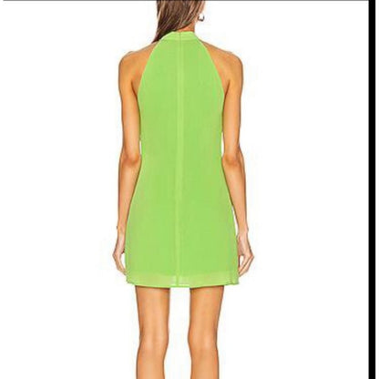 STAUD Women's Lime Green Halter Mini Dress Ruched Fitted Sleeveless Party size 4