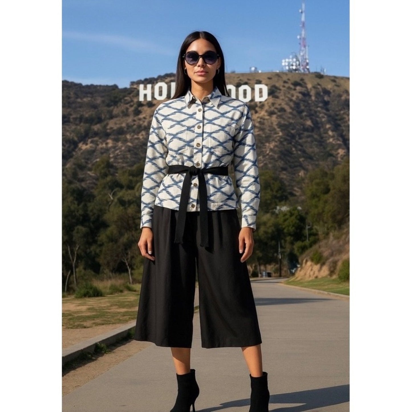 Isabel  Marant  Blue Geometric Print Long Sleeve Button Up Jacket size M