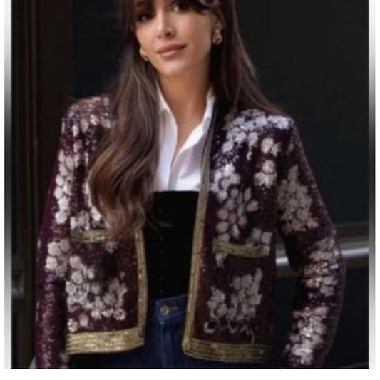 ZARA Limited Edition Embellished Floral Sequin Jacket – NWT - size L