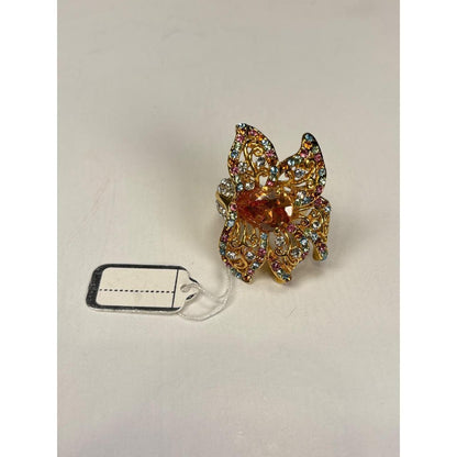 Gold-Tone Butterfly Multicolor Crystal Statement Ring
