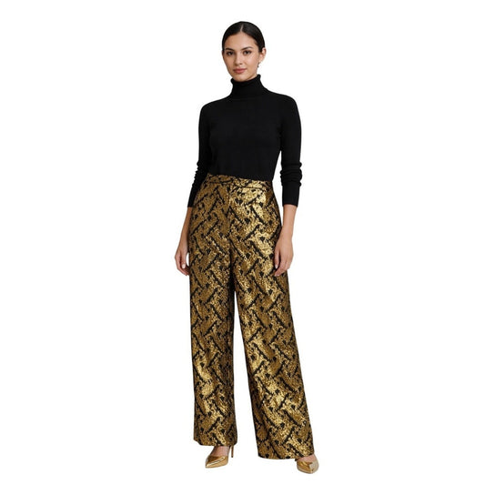 2 Other Stories Black Gold Paisley Jacquard Wide Leg Pants EU 38 US 6