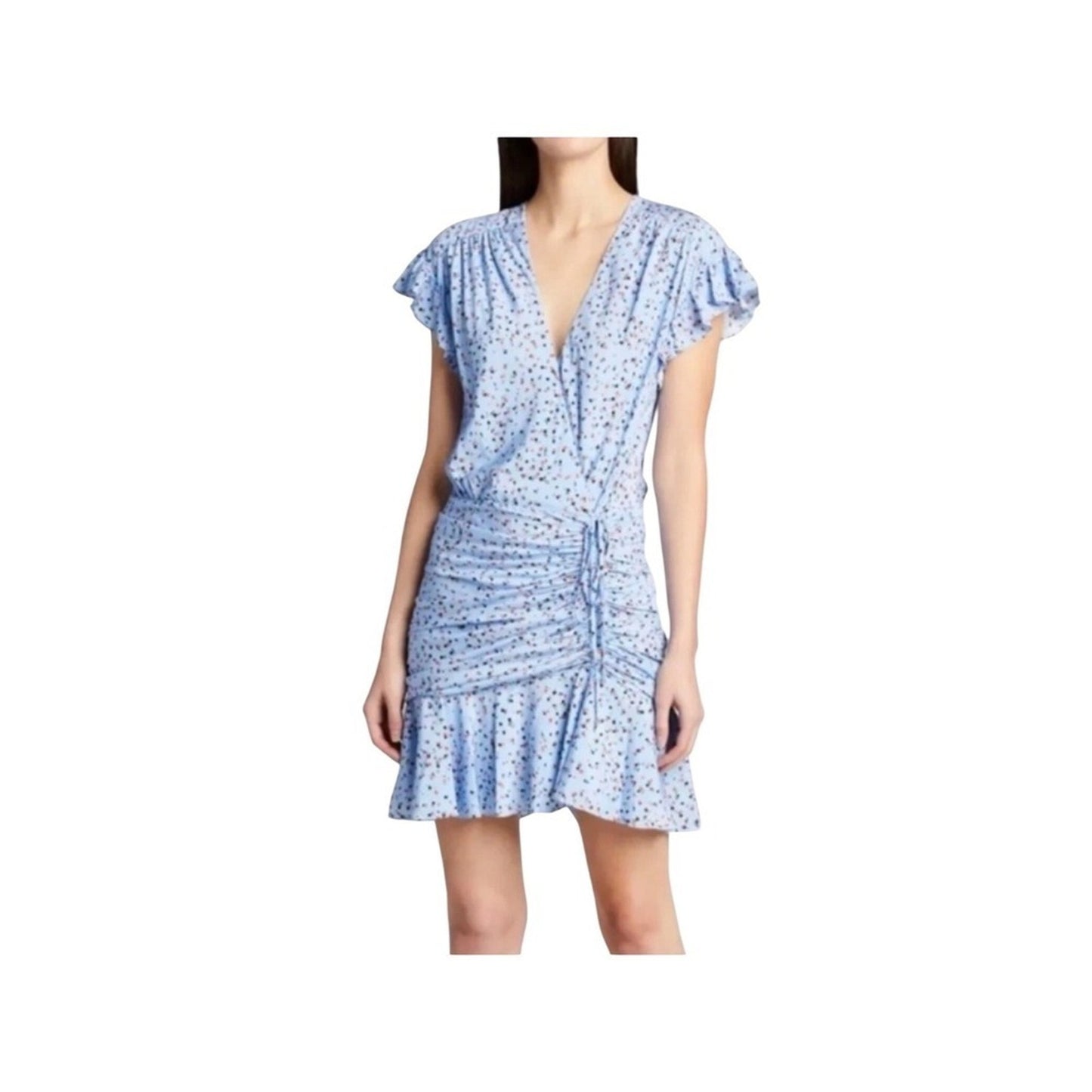 Veronica Beard Silk Floral Print Ruffle Sleeve Ruched Mini Dress Size M