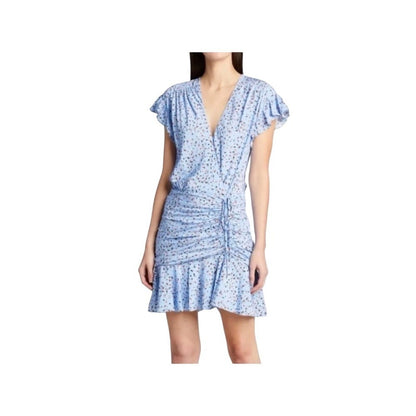 Veronica Beard Silk Floral Print Ruffle Sleeve Ruched Mini Dress Size M