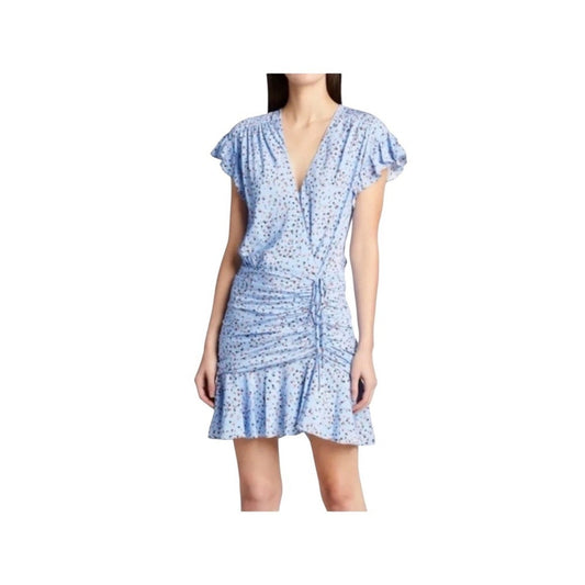 Veronica Beard Silk Floral Print Ruffle Sleeve Ruched Mini Dress Size M