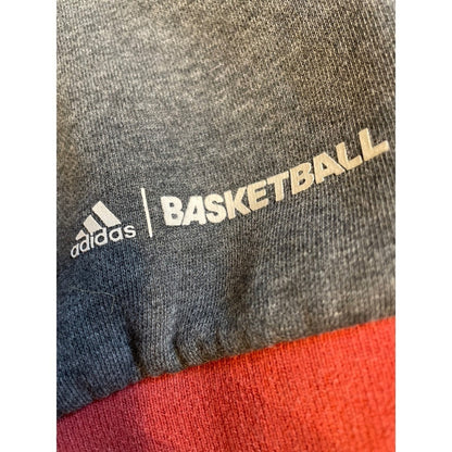 Adidas Basketball Letterman Hooded Jacket Gray Red Snap Button NBA Logo Size L