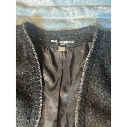 NWT Karl Lagerfeld Paris Bolero Jacket Womens size 10 Black Silver Tweed Cropped