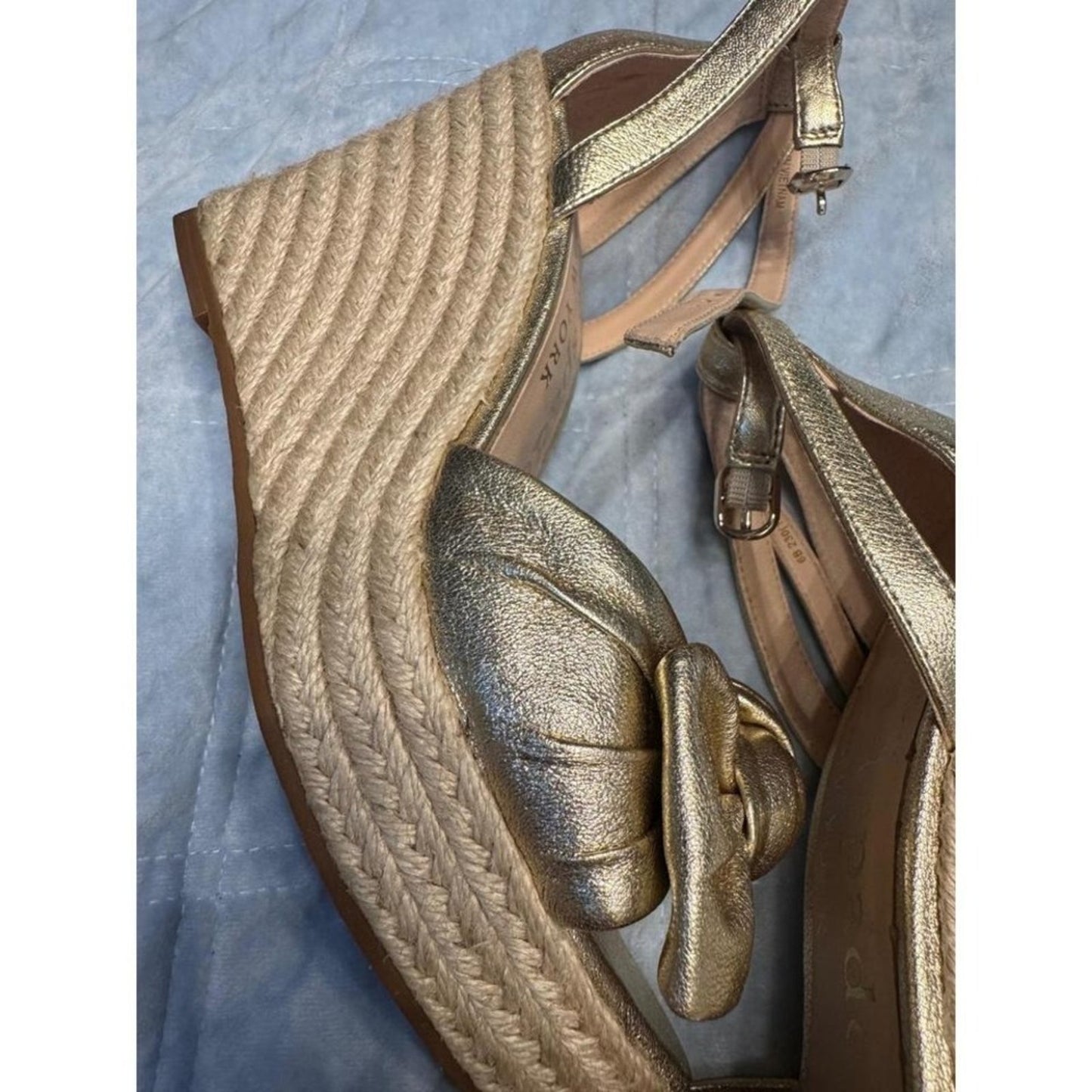 Kate Spade New York Tianna Metallic Leather Gold Espadrille Wedge Sandals size 6