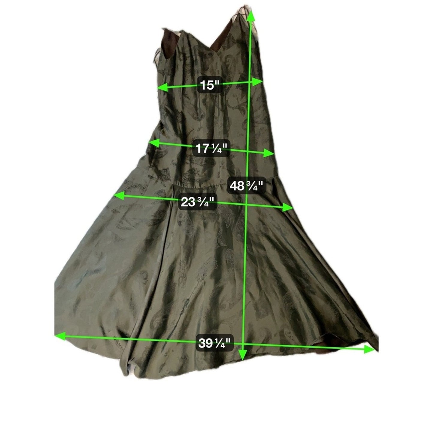 COS Paisley Print V Neck Midi Olive Green Sleeveless A Line Size 38 size S