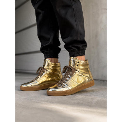 Saint Laurent SL/10H Gold Metallic Leather High Top Sneakers Mens 40 RF 418026