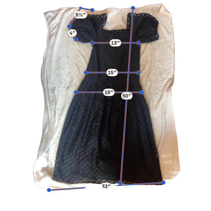 Merlette Midi Dress Women's Size S Black Lattice Silk Puff Sleeve