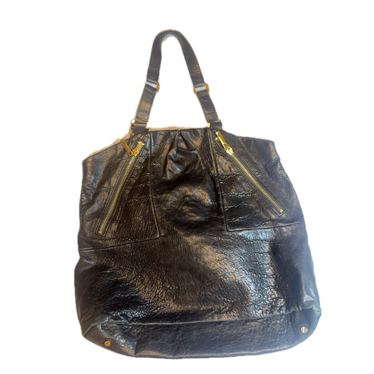 Tory Burch Julianne Black Leather Slouchy Tote Bag Gold Hardware