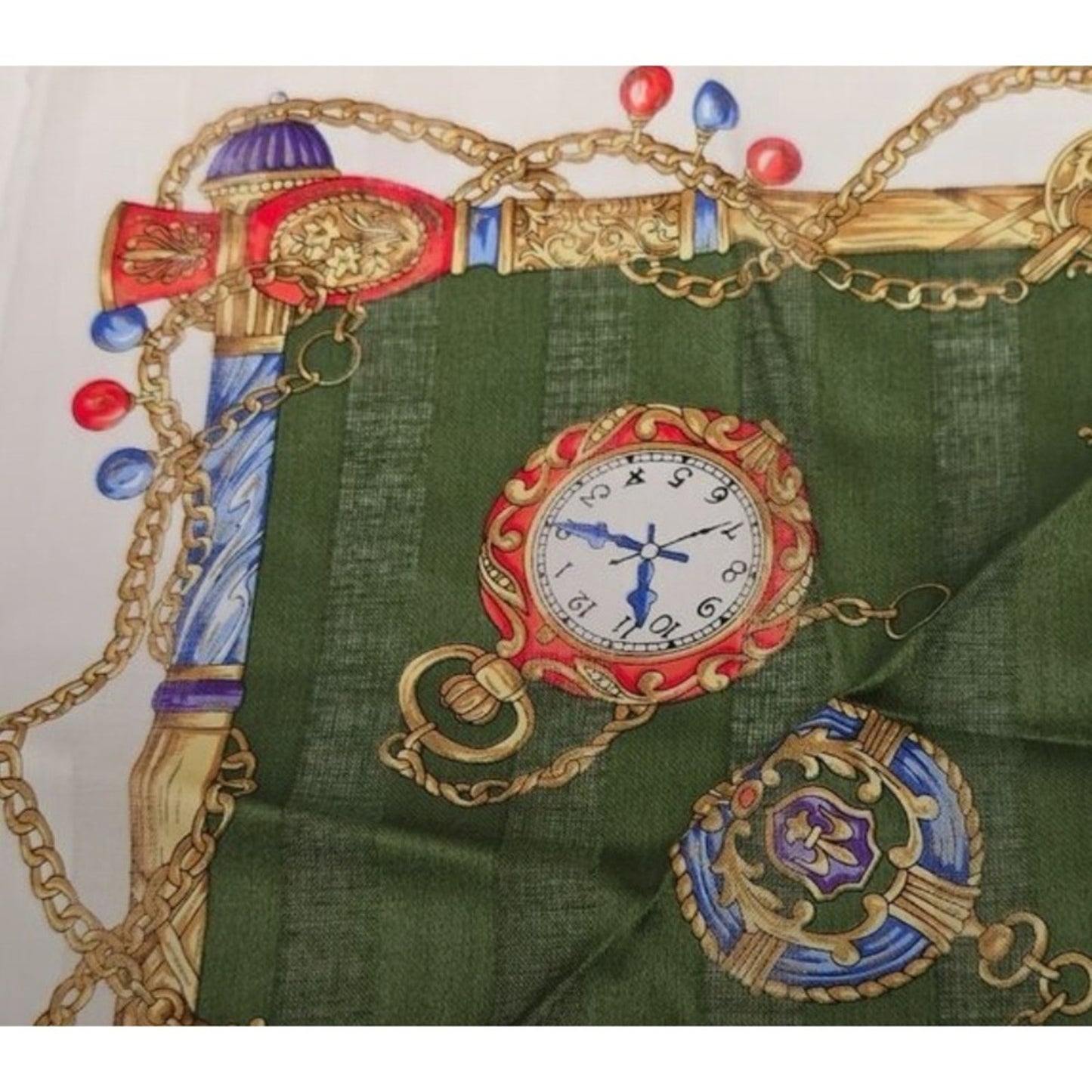 Roberta di Camerino Scarf Pocket Square Watch Chain Design Green Silk Blend