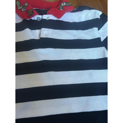 Gucci Navy White Striped Polo Shirt Red Snake Bee Embroidered Collar Size M