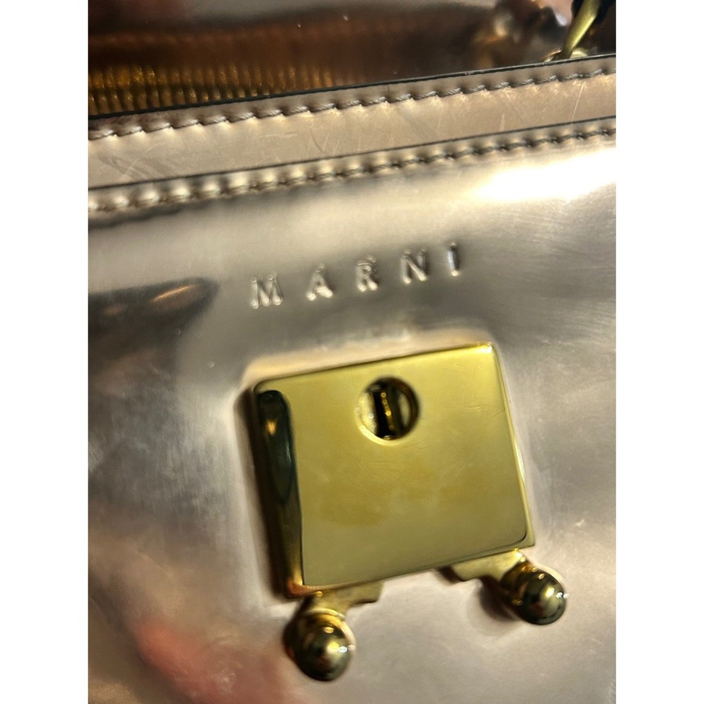Marni Metallic Rose Gold Shoulder Bag Flap Closure
