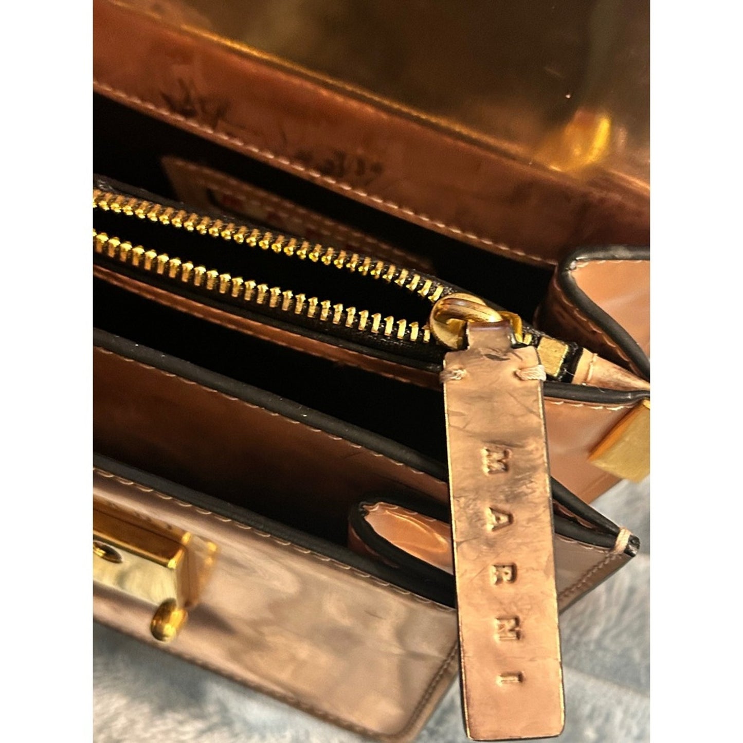 Marni Metallic Rose Gold Shoulder Bag Flap Closure
