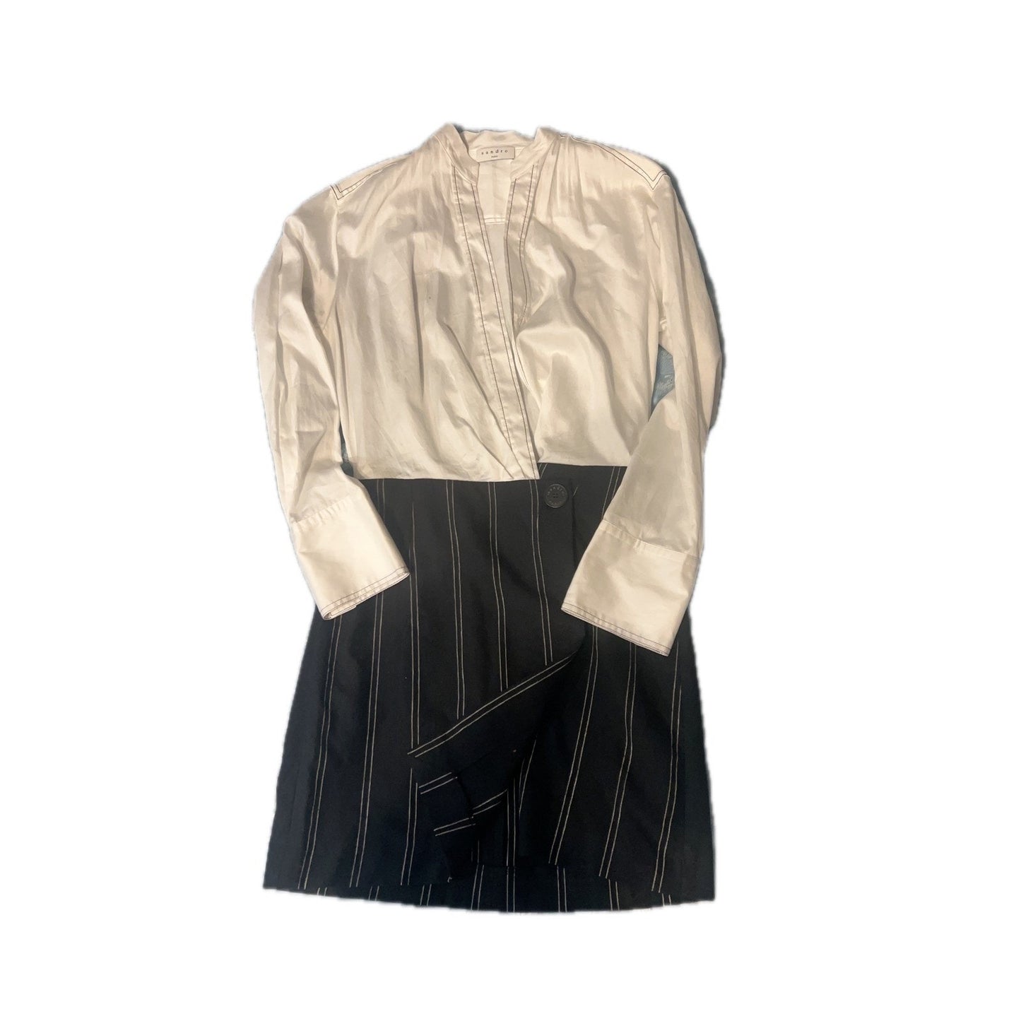 Sandro Paris Black White Pinstripe Asymmetrical Wrap Dress