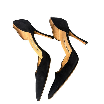 Manolo Blahnik d'Orsay Pumps Womens 41 Black Suede Pointed Toe Stiletto Good
