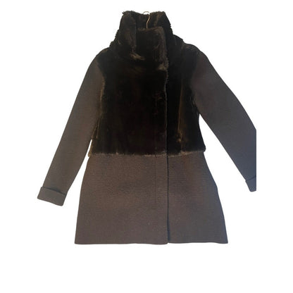 The Kooples Black Faux Fur & Knit Mock Neck Coat Women's Size S