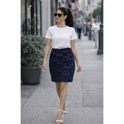 H&M Gold Label Navy Textured Rosette Faux-Fur Mini Skirt – Size 6