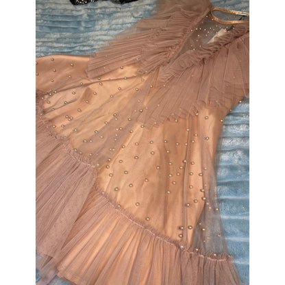 IDA SJÖSTEDT 039 Nathalie Dress Pearl Embellished Tulle Ruffle Mini Pink