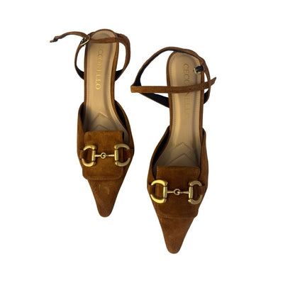 Cecconello Women's Pointed Toe Ankle Strap Suede Brown Heeled Pumps Size 9