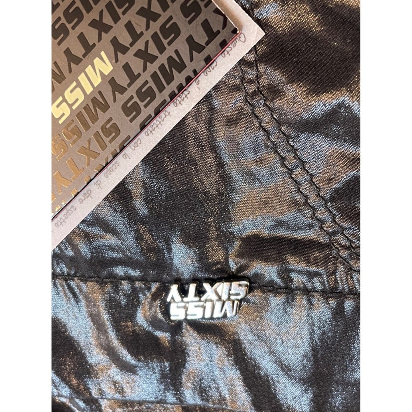 Miss Sixty Second Skin Pants Women's Black Shiny Zipper Detail Size L 30