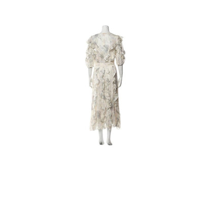 Rebecca Taylor Silk Long Dress Ruffle Tiered Floral Print Beige XL US 12