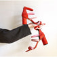 Rebecca Minkoff Suede Strappy Block Heel Sandals - Red and Pink size 8