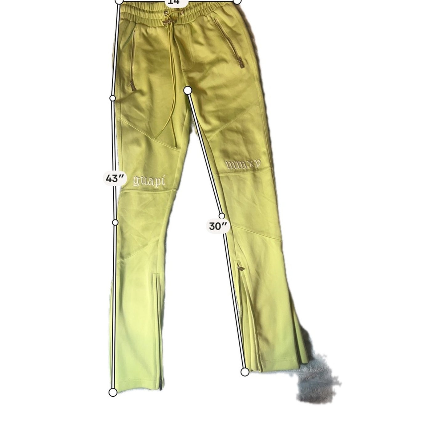 Guapi MMXV Stacked Track Pants Mens Lime Green Zipper Ankle Streetwear Excellent