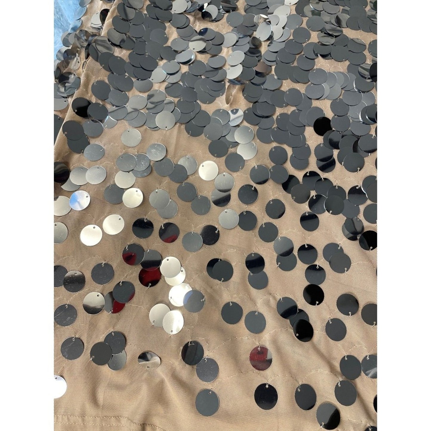 Sofie Schnoor Sequins Embellished Shift Dress Silver Tan Sleeveless size 2