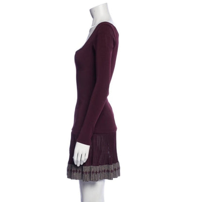 Alaia Black Long Sleeve Square Neck Pleated Skirt Dress Size S