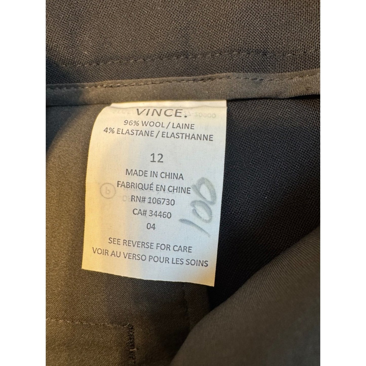 Vince Womens Gray Black Wool Blend Trousers Side Stripe Dress Pants Size 12