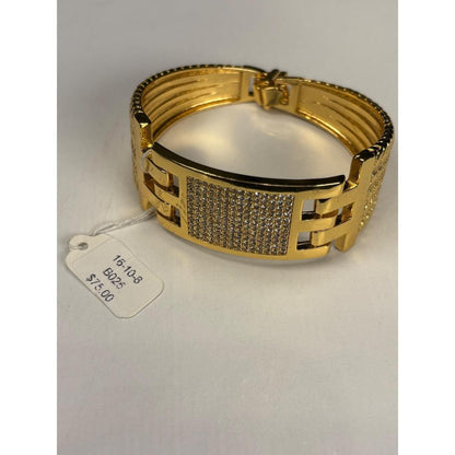 Gold-Tone Rhinestone Wide Hinged Cuff Bracelet