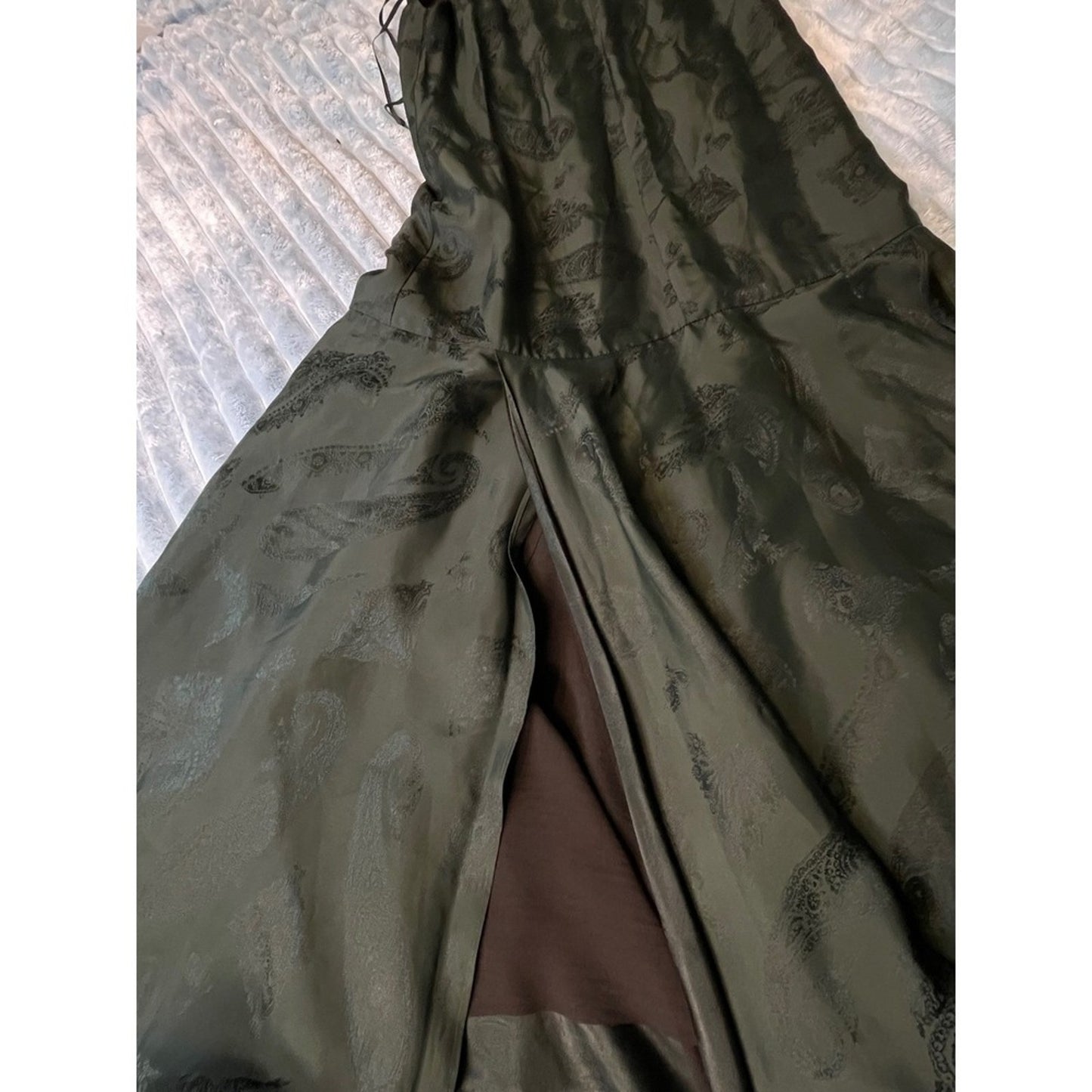 COS Paisley Print V Neck Midi Olive Green Sleeveless A Line Size 38 size S