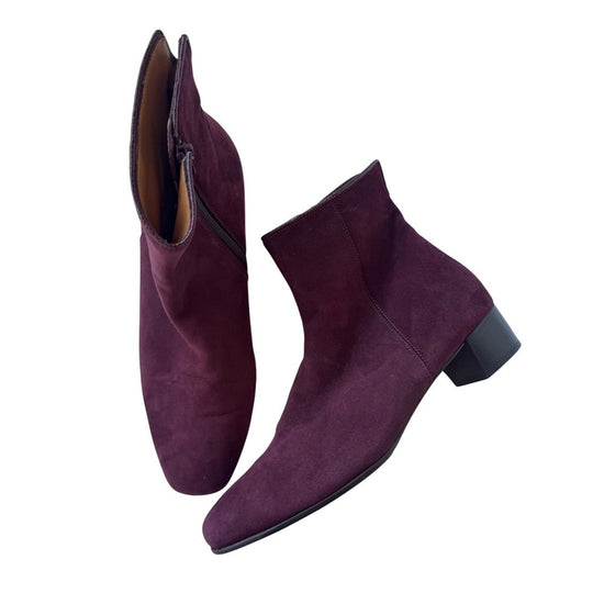 Eliot Zed London Suede Ankle Boots – Burgundy, Made in Italy (Size 39) USA 8.5
