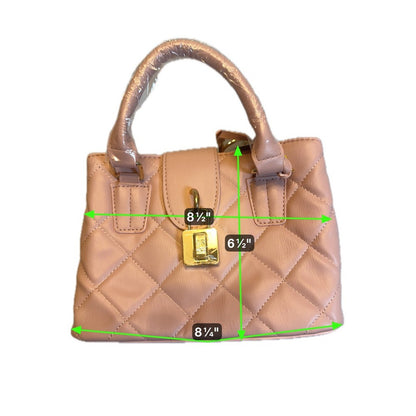 Quilted Satchel Top Handle Bag Gold Accents Blush Pink Purse