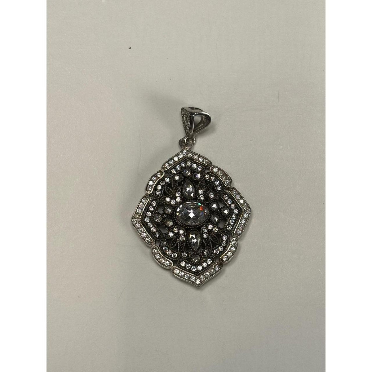Ornate Filigree CZ Pendant Necklace Silver Tone Women's Fashion Jewelry