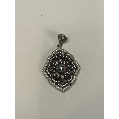 Ornate Filigree CZ Pendant Necklace Silver Tone Women's Fashion Jewelry