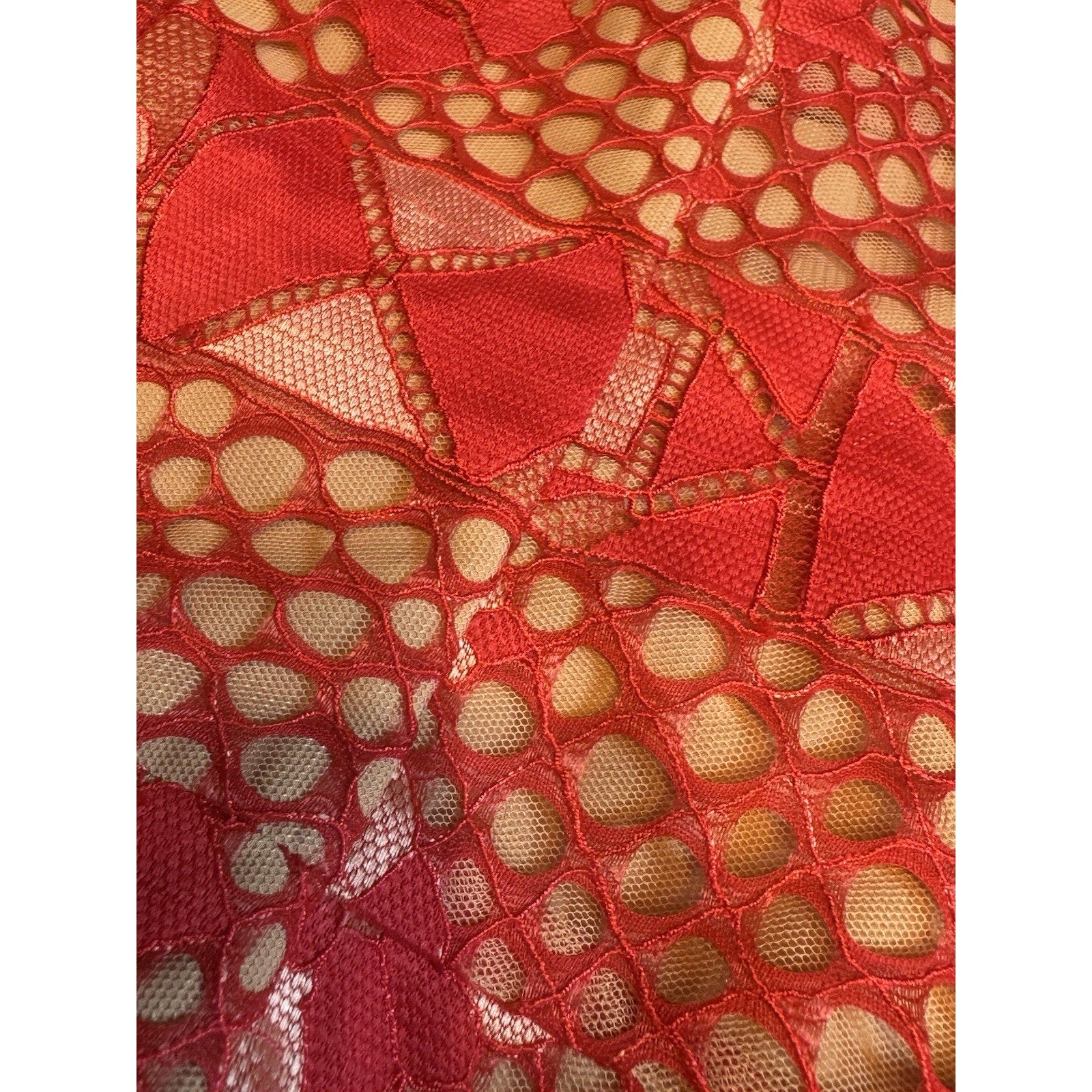 BCBGMAXAZRIA Red Lace Midi Dress Size 0 Cocktail Party Wedding Guest