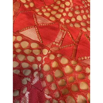 BCBGMAXAZRIA Red Lace Midi Dress Size 0 Cocktail Party Wedding Guest