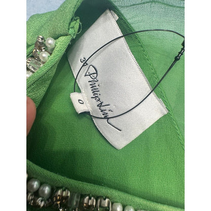 3.1 Phillip Lim Green Mod Mini Dress Sleeveless Cocktail Party Gold Trim Details size 0