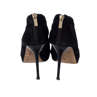 Jimmy Choo Suede Mesh Accents Peep Toe Stiletto Heel Pumps Women Size 9.5 Black