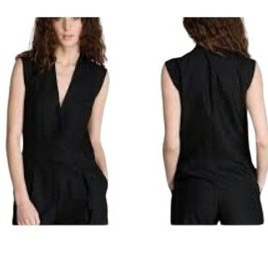 HELMUT LANG Black Sleeveless V Neck Belted Romper Jumpsuit Style SWJFOO04