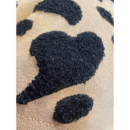 Other Stories Knit Sweater Short SleeveTan Black Heart Applique Textured Size S