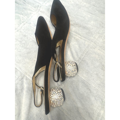 Kate Spade New York Black Slingback Heels Jeweled Ball Kitten Heel Pumps size 8