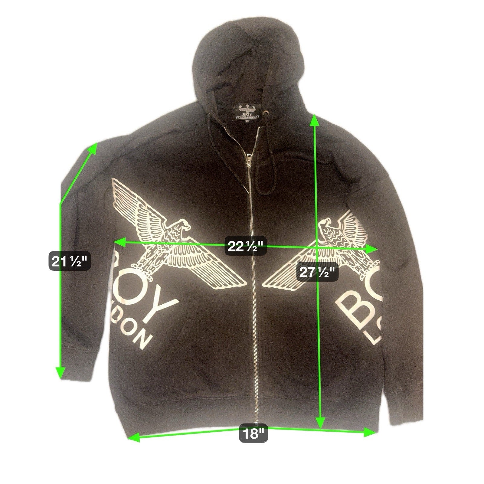 BOY London Black Zip-Up Hoodie Sweatshirt 2XL Eagle Logo Streetwear UK