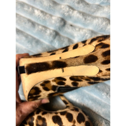 Dolce & Gabbana Leopard Print Calf Hair Ankle Boots Pointed Toe Stiletto 38