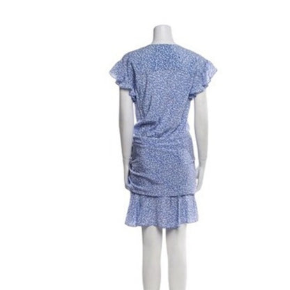 Veronica Beard Silk Floral Print Ruffle Sleeve Ruched Mini Dress Size M