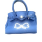 Save My Bag Navy Blue Handbag Faux Pearl Bow Embellishment Tote Bag